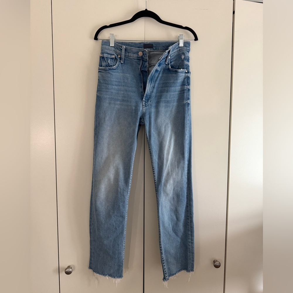 MOTHER high waisted rider ankle fray jeans